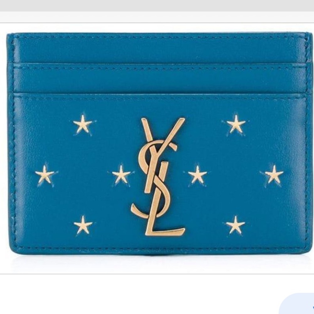 ISO !!! 
Saint Laurent
Women's Blue Star Embossed Card Holder